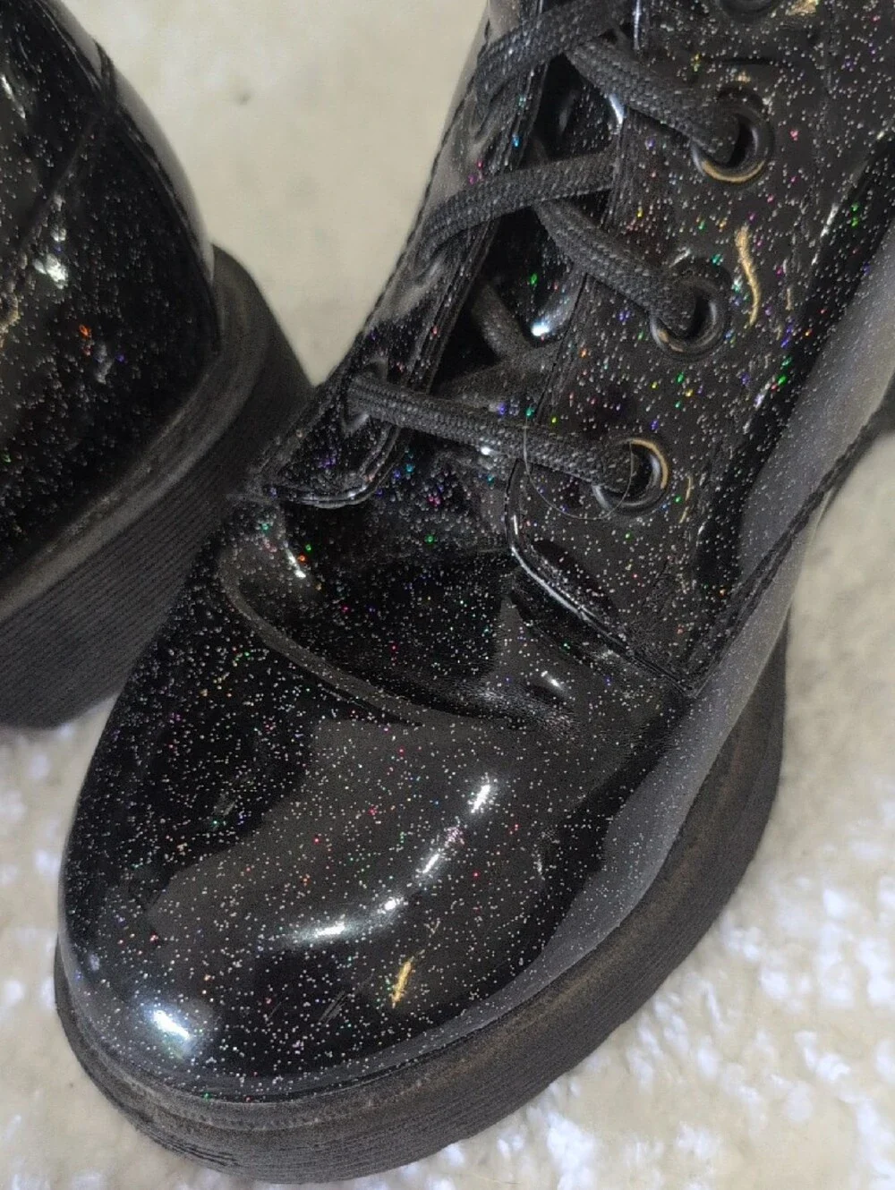 Black Glitter Lace-Up Girl's Boots